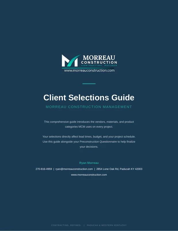 Client Selections Guide cover — Morreau Construction, Paducah KY