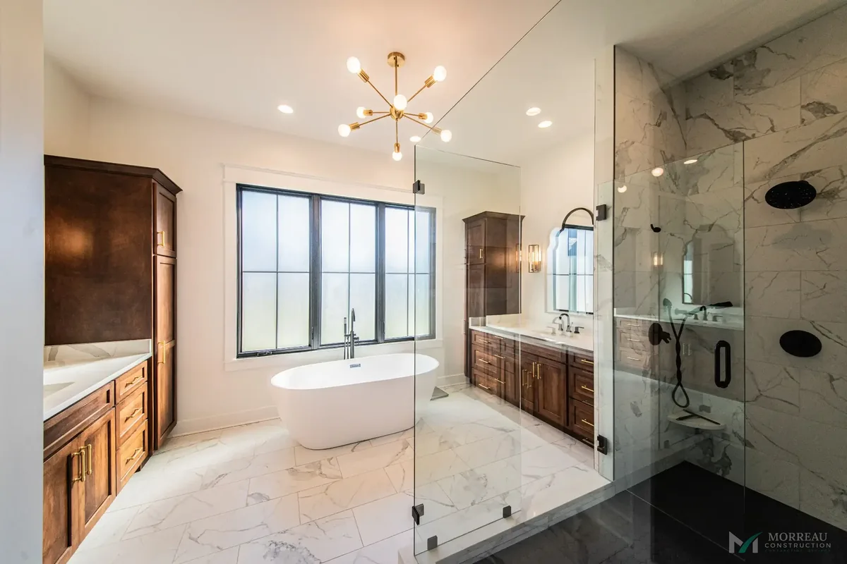 Primary bathroom spa retreat with freestanding tub